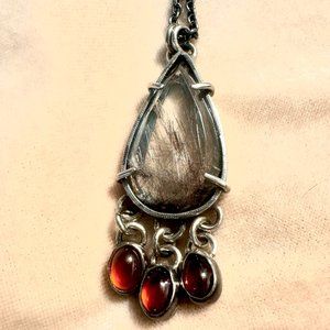 OOAK Statement Necklace Large Rutilated Quartz and Garnet Drops EON Designs
